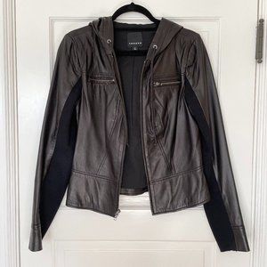 Trouve Hooded Leather Jacket Black Medium